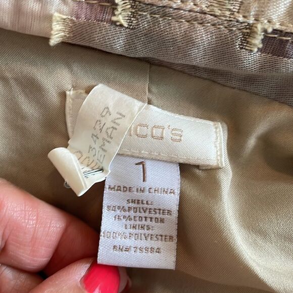 Chico’s tan, purple & lavender polyester jacket - Picture 7 of 8